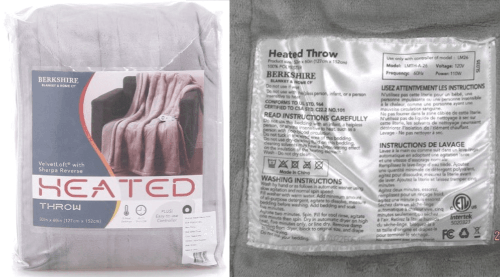 Recalled Heated Throws and Blankets (image 4 of 4)