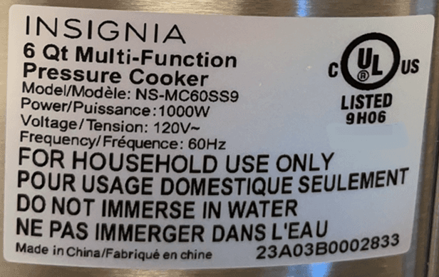 Recalled Insignia pressure cookers (image 4 of 4)