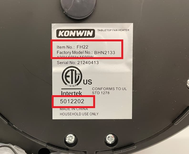 Recalled Konwin Desktop Heaters (image 2 of 2)
