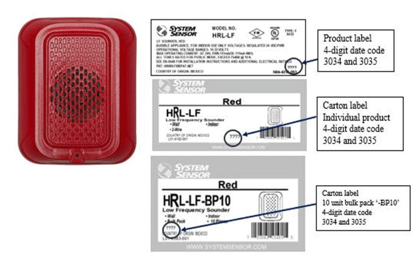 Recalled System Sensor L-series low frequency Sounders and Strobes for residential apartm (image 2 of 4)