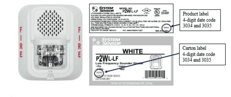 Recalled System Sensor L-series low frequency Sounders and Strobes for residential apartm (image 3 of 4)
