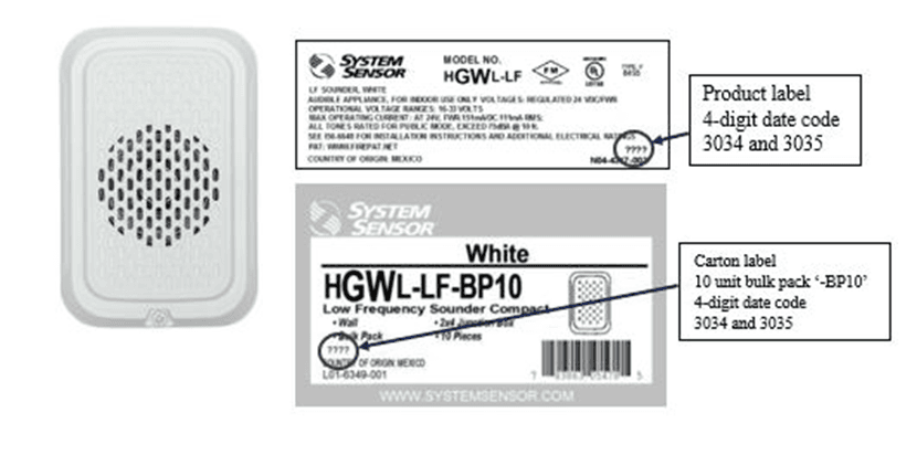 Recalled System Sensor L-series low frequency Sounders and Strobes for residential apartm (image 4 of 4)