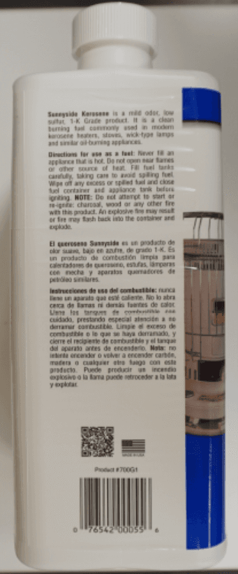 Recalled Sunnyside 1-K Kerosene Heater Fluid Portable Fuel Container (Side)