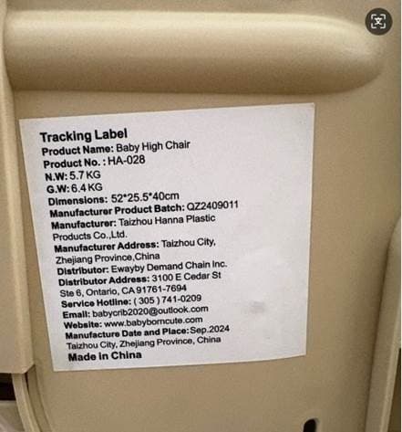 Recalled Baby High Chairs (image 2 of 2)