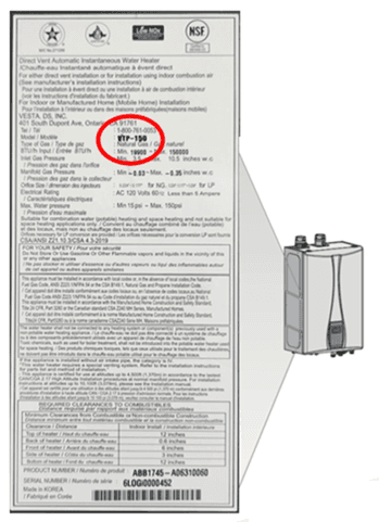 Recalled VST gas-fired tankless water heaters (image 3 of 3)