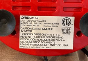 Recalled Ambiano Cotton Candy Makers (image 3 of 3)