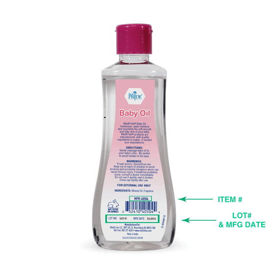 Recalled MedPride Baby Oil - Back
