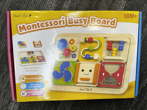 Recalled Montessori Busy Board Toy (Package – front)
