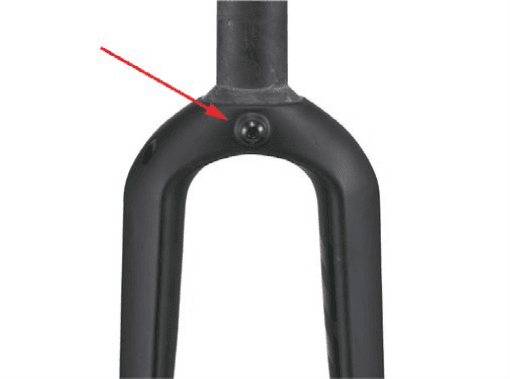 The location of the crown hole inside the bicycle fork (located above the front wheel)