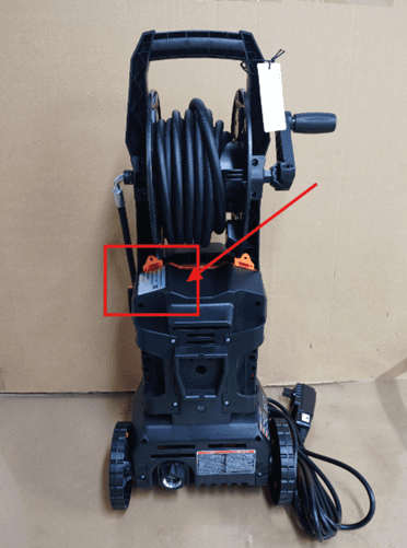 Model number "HD14P-Z" is printed on a label on the back of the recalled COMMOWNER pressure washers