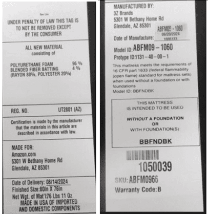 Recalled Amazon Basics Premium Foam Eurotop Mattresses (image 3 of 3)