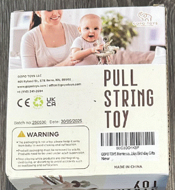 Batch number 250905, 250530, 250120, 240315, 231005 or 230610 is printed on the back of the recalled teething toy packaging