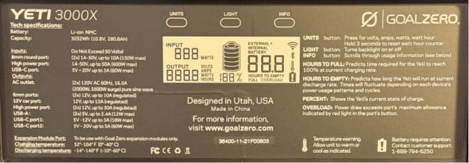 Goal Zero and YETI 3000X are printed on the underside of the recalled power stations