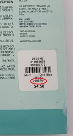Recalled Primark DTR (image 3 of 3)