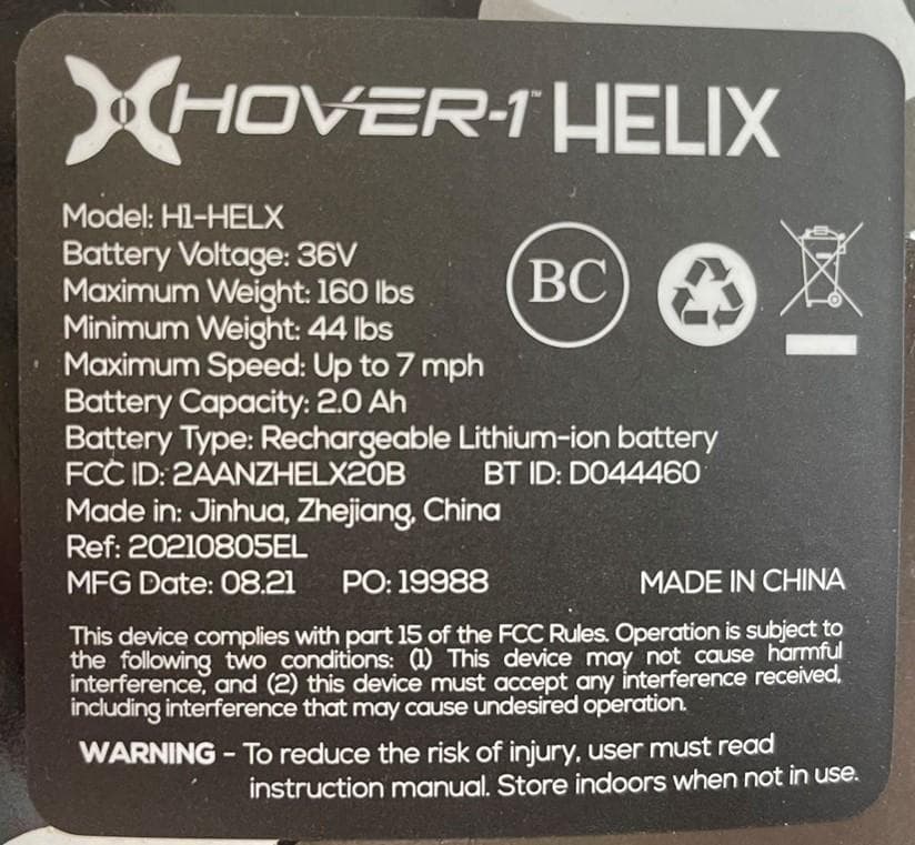 Recalled Hover-1 Helix hoverboards (image 3 of 4)