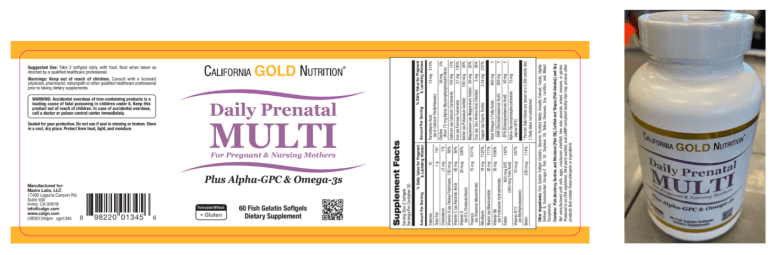 Recalled California Gold Nutrition Iron Supplements: Daily Prenatal Multi (image 2 of 6)