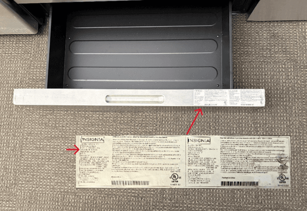 The model number can be found on the label on the inside of the bottom drawer