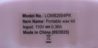 Model number LOMB2004PK is printed on the bottom of the wax warmer