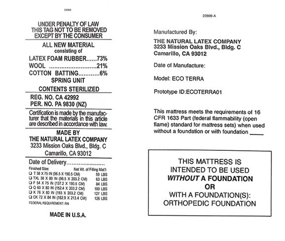 Recalled Eco Terra Hybrid Latex Mattresses (image 2 of 2)