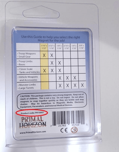 Recalled Primal Horizon Disc Magnets – back of package
