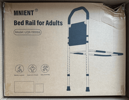 Recalled MNIENT Adult Portable Bed Rail (front of product packaging)