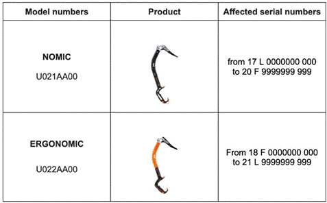 Recalled Nomic and Ergonomic Ice Climbing Axes (image 4 of 4)
