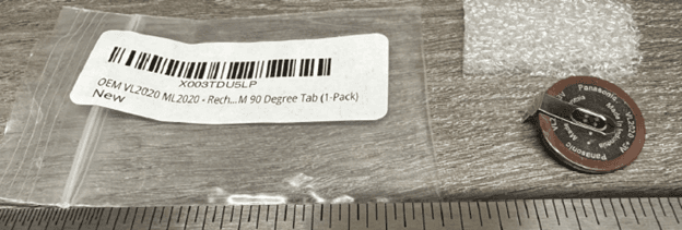 Recalled Panasonic 3V VL2020 lithium coin battery