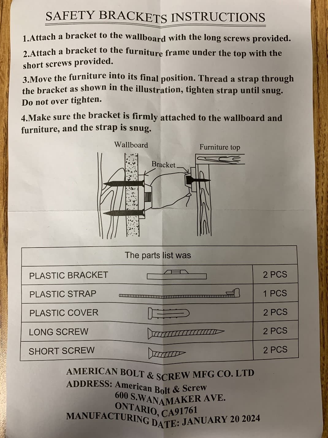 Recalled Tip-Over Restraint Kits (image 2 of 3)