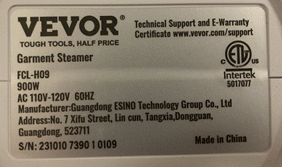 Recalled VEVOR Garment Steamers (image 4 of 5)