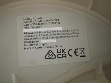 "Model No: 616" printed on a white label located under the tray