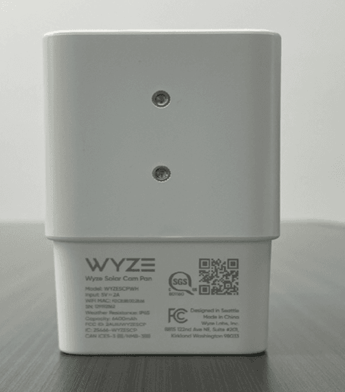 The model number is located on the back of the Wyze Solar Cam Pan Security Cameras
