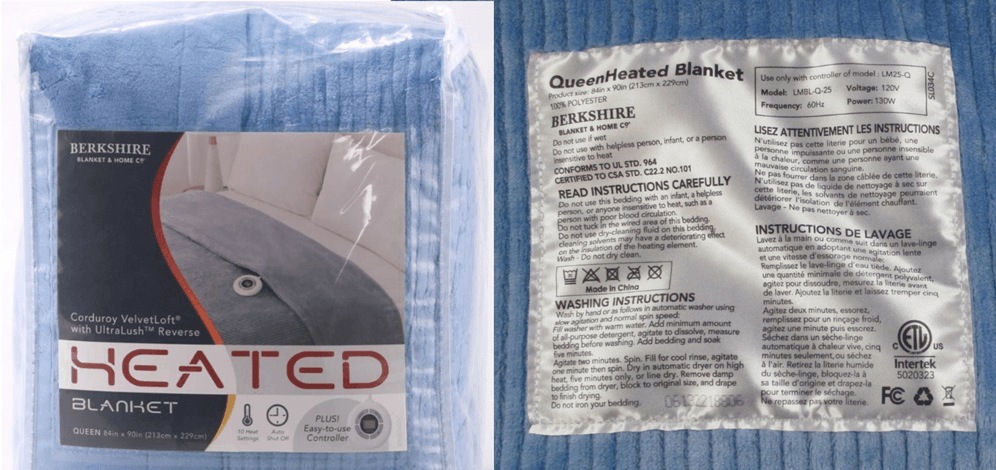 Recalled Heated Throws and Blankets