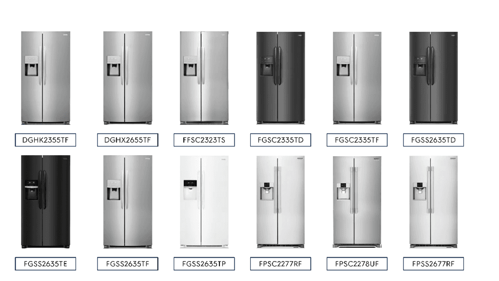 Recalled Frigidaire Branded Side by Side Refrigerators with Slim Ice