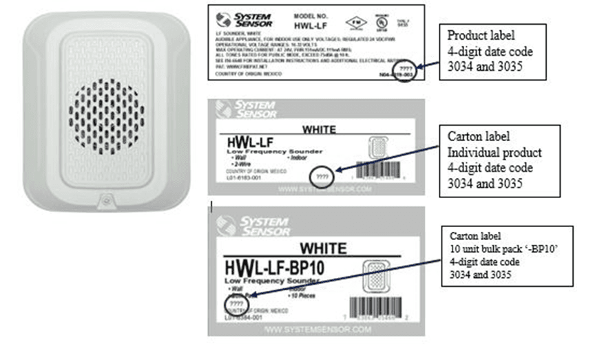 Recalled System Sensor L-series low frequency Sounders and Strobes fo