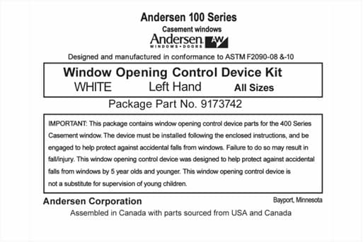 Recalled Window opening control devices sold as kits or installed on 100 Series casement (image 4 of 4)