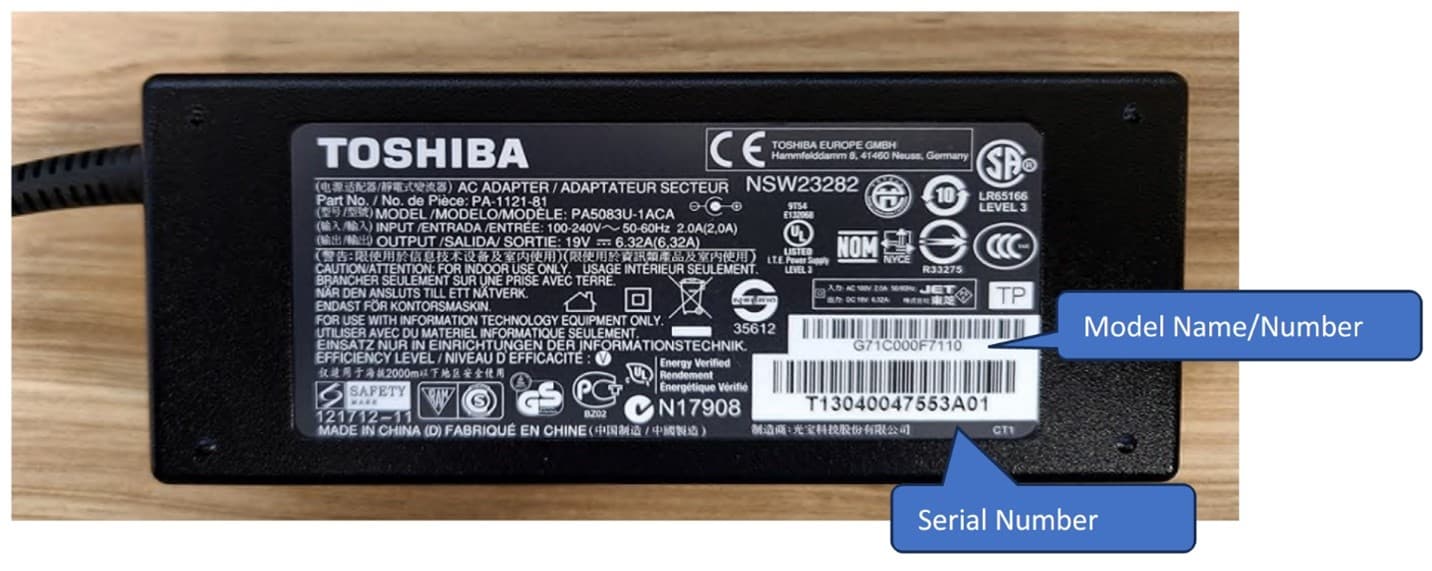 Recalled Toshiba Laptop AC Adapters