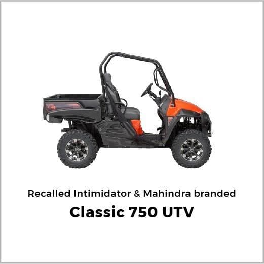 Recalled Intimidator and Mahindra branded utility vehicles (UTVs)