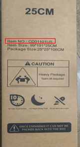 "Item NO.: CD01101US" is printed on the recalled Qabefy mattress box