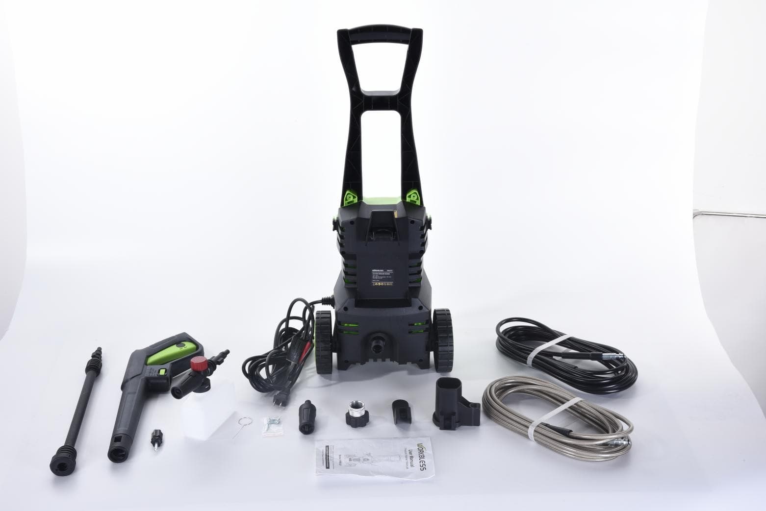 Recalled Workbless Electric Pressure Washer Model WB0301 with attachments - back view